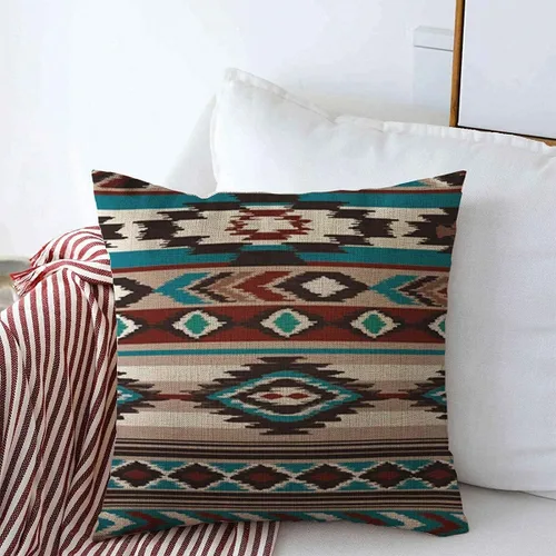 Fundas de almohada Swatch verde navajo patrón étnico abstracto tribu azteca rosa vintage nativo zigzag gráfico americano funda cuadrada algodón lino
