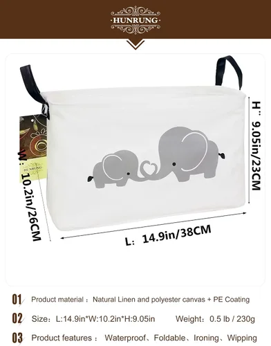 Miniatura 2 de Cesta rectangular de almacenamiento de lona, bonita cesta organizadora de lona para juguetes de mascotas, niños, libros, ropa, perfecta para Elefante