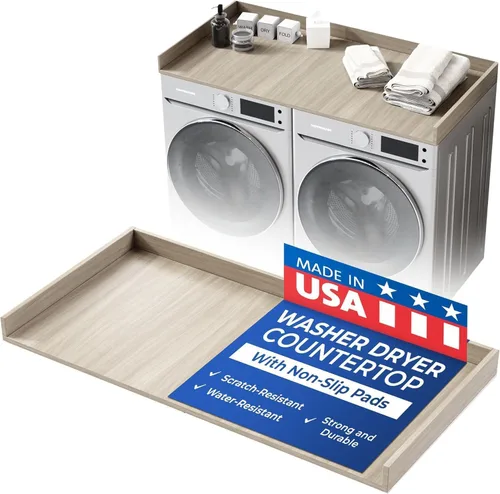 Miniatura 10 de OfficeSimpli Mesa para Lavadora y Secadora, Fabricado en EE.UU., Almohadillas Antideslizantes, Toallero de Madera para Lavandería, Cubierta
