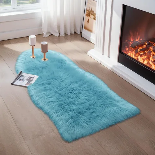 Miniatura 53 de Ciicool Alfombras de Piel de Oveja Sintética Suaves Alfombra de Piel Sintética Suave Beige Alfombra Esponjosa Funda para Silla y Sofá Alfombra