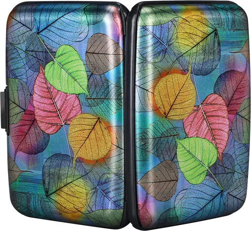 Miniatura 184 de ELFISH Mini cartera de aluminio RFID para tarjetas de crédito, funda de identificación de metal para hombres y mujeres, Happy Flower, Cartera Rfid