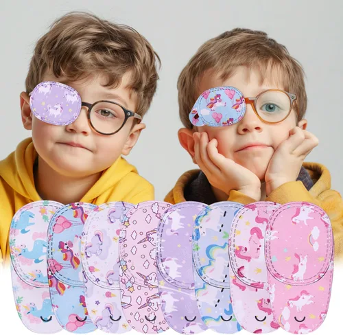 Miniatura 7 de 8 parches de unicornio para niños, 8 estilos ajustables, lindo diseño de unicornio rosa, parches reutilizables para niños pequeños, para ambliopía