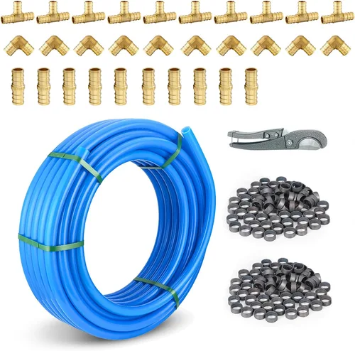 Miniatura 11 de Tubo Niikappu Red PEX-B de 1/2 pulgada, tubo Pex B de 100 pies con un cortador de tubos, 10 accesorios de engarce de latón y 30 anillos de cobre