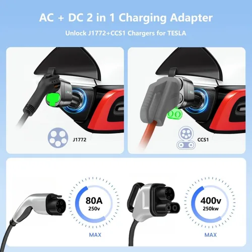 Miniatura 2 de Adaptador CCS y J1772 a Tesla para el modelo 3/S/X/Y/Cybertrunk, adaptador AC+ DC 2 en 1 a Tesla NACS Accesorios de cargador de batería, carga