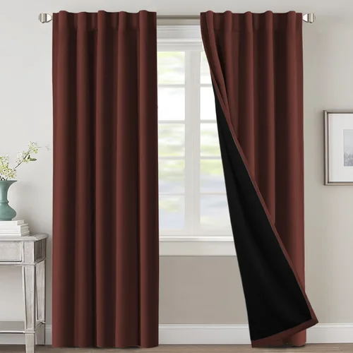 Miniatura 69 de H.VERSAILTEX Cortinas 100% opacas para dormitorio con forro negro, cortinas de oscurecimiento de habitación completa, con aislamiento térmico