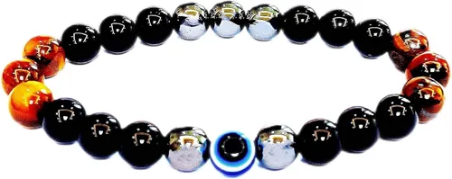 Miniatura 77 de Pulseras de triple protección con piedra de ojo de tigre de obsidiana negra con hematita para hombres y mujeres, pulsera de piedra curativa