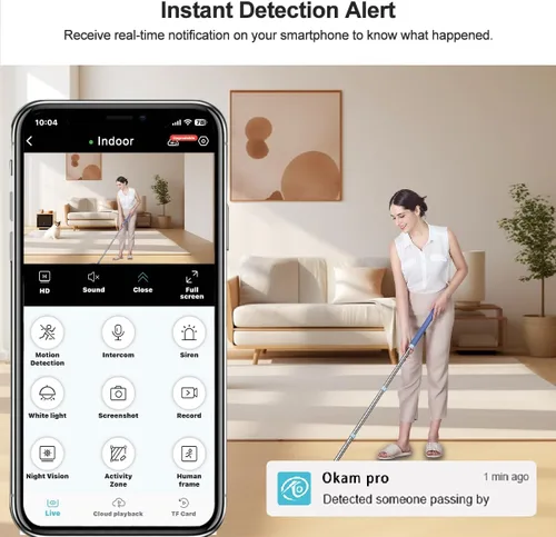 Miniatura 5 de EVERSECU Mini cámara de seguridad con cable para interiores 2K para el hogar, visión nocturna, cámara para mascotas con aplicación de teléfono