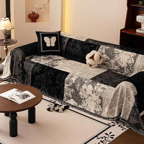 Miniatura 10 de HANDONTIME Funda para sofá para perros lavable con estampado floral de pájaros para sofás y sillones, funda de sofá negra con flores de jacquard