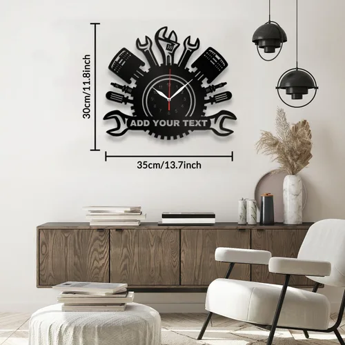 Miniatura 2 de Reloj de pared de garaje personalizado, herramientas mecánicas de reparación automática, reloj de pared, nombre personalizado, texto, hombre, cueva
