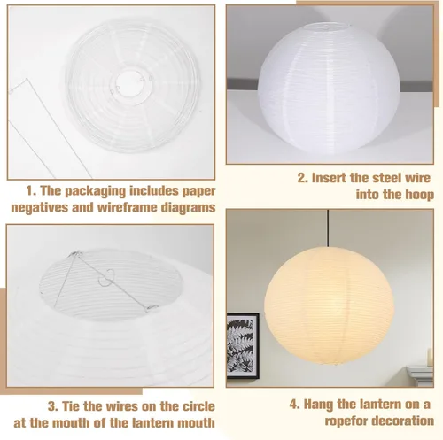 Miniatura 4 de Pantalla de lámpara de papel blanco, pantalla redonda grande de 20 x 20 pulgadas, pantalla colgante de linterna de papel chino, decoración
