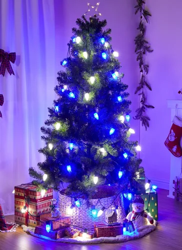 Miniatura 4 de Luces de Navidad para exteriores, cadena de luces LED de 100 pies con bombillas C9 de fresa azul y blanca, impermeable, conectable, certificado UL