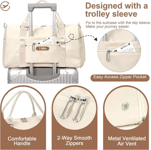 Miniatura 4 de FIORETTO Bolsa de deporte para mujer con bolsillo para artículos húmedos y compartimento para zapatos, bolsa de lona deportiva durante la noche, fin