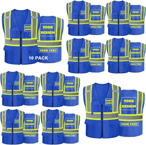 Miniatura 17 de Chaleco de seguridad reflectante de malla con logotipo personalizado Clase 2 con 5 bolsillos y cremallera Amarillo-5pack