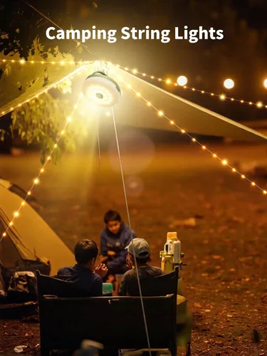 Miniatura 8 de Cadena de luces retráctiles mejoradas para acampar al aire libre, cadena de luces de campamento de 33 pies con broche, cadena de luz recargable, 9