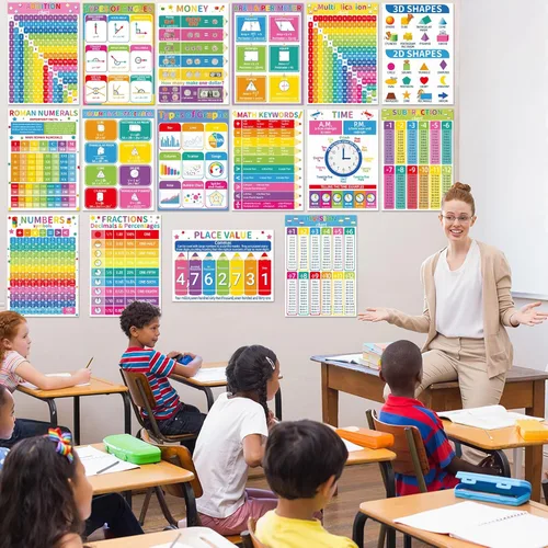 Miniatura 4 de gisgfim 16 coloridos carteles de matemáticas para niños de escuela primaria, carteles de aprendizaje educativo de matemáticas, decoración de pared