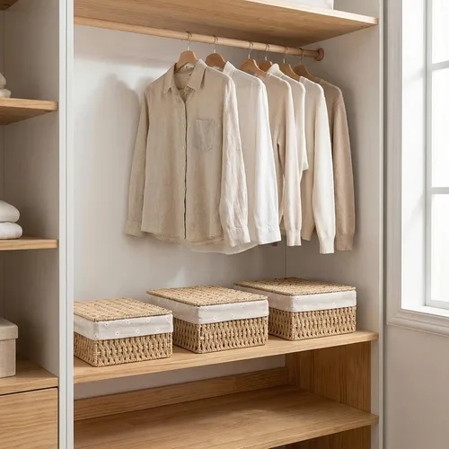 Miniatura 8 de Cestas de almacenamiento con tapas, juego de 3, cestas de mimbre tejidas anidables, cestas decorativas con tapa para estantes, dormitorio, baño