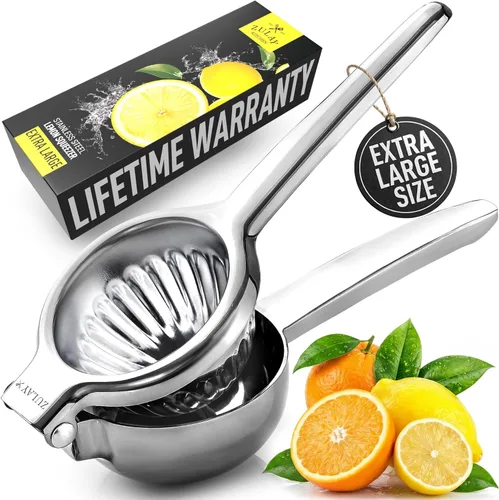 Miniatura 15 de Zulay Kitchen Exprimidor de limón de acero inoxidable, antideslizante, diseño ergonómico con cuenco exprimidor sólido y resistente, exprimidor negro