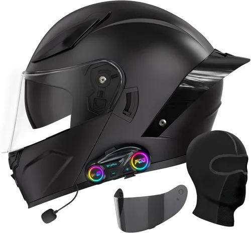 Miniatura 8 de Casco de motocicleta con Bluetooth, casco modular de motocicleta abatible con auriculares de intercomunicación Bluetooth, cascos de doble visera