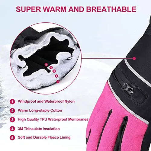 Miniatura 5 de Guantes de esquí impermeables, guantes de snowboard para pantalla táctil, guantes de nieve de invierno, guantes de clima frío para hombres y mujeres