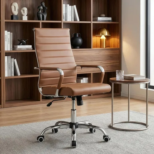 Miniatura 9 de Silla de oficina ergonómica Okeysen, sillas modernas de cuero acanalado para sala de conferencias, silla ejecutiva ajustable giratoria con ruedas