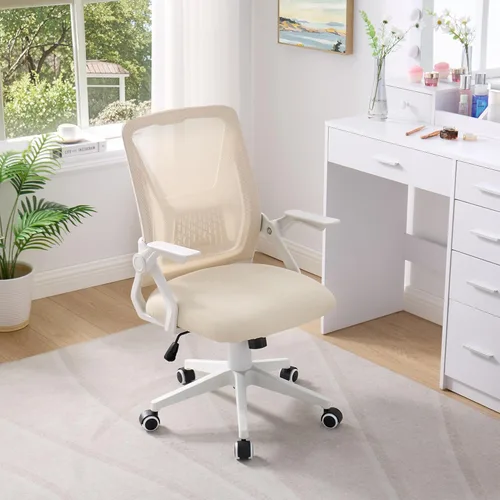 Miniatura 7 de VECELO Silla de oficina ergonómica giratoria de respaldo medio con brazos ajustables, soporte lumbar de malla para trabajo de computadora