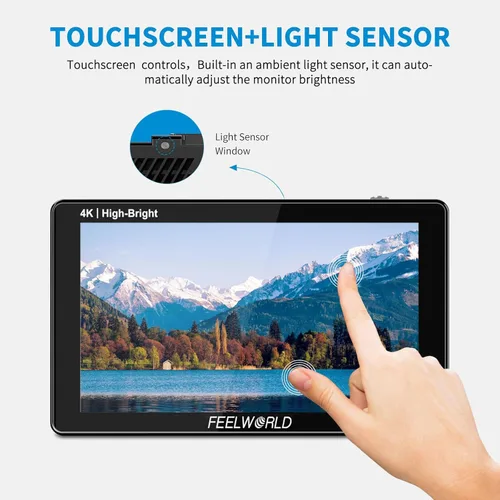 Miniatura 4 de FEELWORLD 1600Nit 4k Ultra Brillante Cámara Video Monitor 5.5 Pulgadas HDMI Pantalla Táctil DSLR Monitor de Campo 1920x1200 IPS F970 Kit