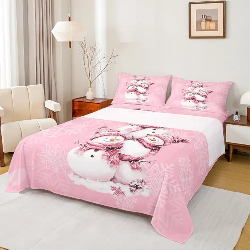 Miniatura 19 de Erosebridal Juego de ropa de cama individual con diseño de árbol de Navidad, muñeco de nieve, decoración de corona de Navidad, sábana bajera