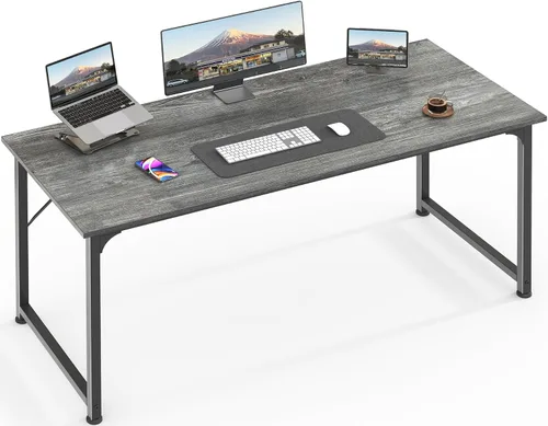 Miniatura 17 de Huuger - Escritorio de oficina moderno y sencillo, escritorio para juegos de 40 pulgadas con almacenamiento, marco de metal negro, amplio espacio