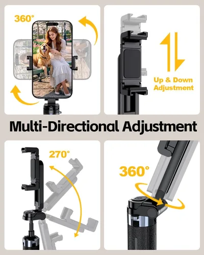 Miniatura 4 de UBeesize Mini trípode para selfie stick con control remoto recargable, soporte de teléfono de viaje de tamaño bolsillo con gancho, soporte giratorio