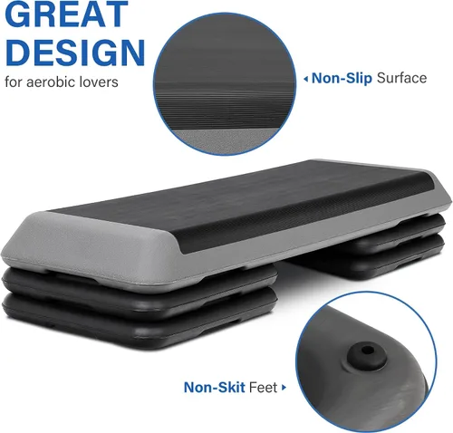 Miniatura 4 de Escalón aeróbico ajustable para entrenamiento, plataforma de ejercicios con 4 elevadores, superficie antideslizante para entrenamiento de gimnasio