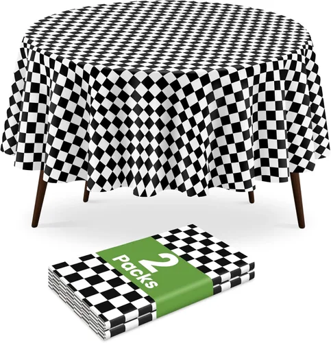Miniatura 24 de Paquete de 2 manteles redondos desechables color azul oscuro, manteles de plástico para fiestas, 84 x 84 pulgadas, impermeable, para campamento