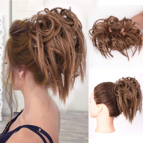 Miniatura 17 de Lativ Extensión de moño desordenado con coletero, recogido, ondulado, rizado, moño sintético para mujeres y niñas (rubio ceniza y rubio decolorado)