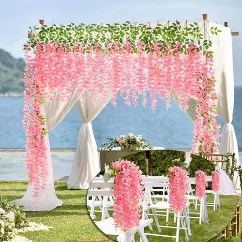 Miniatura 6 de OUKEYI Guirnalda de flores artificiales de glicina, 12 unidades, flores falsas de seda de 3.6 pies para colgar en interiores y exteriores, hogar