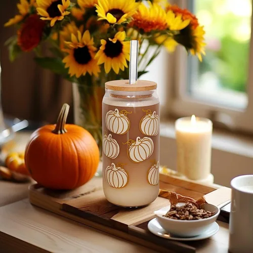 Miniatura 5 de ANOTION Tazas de café de otoño, taza de calabaza para decoración de otoño, taza de café helado, decoración única de otoño, decoraciones de calabaza