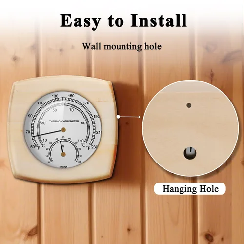 Miniatura 4 de Termómetro e higrómetro de madera para sauna - 2 en 1 Fahrenheit (50-250°F) para salas de barril/infrarrojos/vapor, diseño analógico de montaje