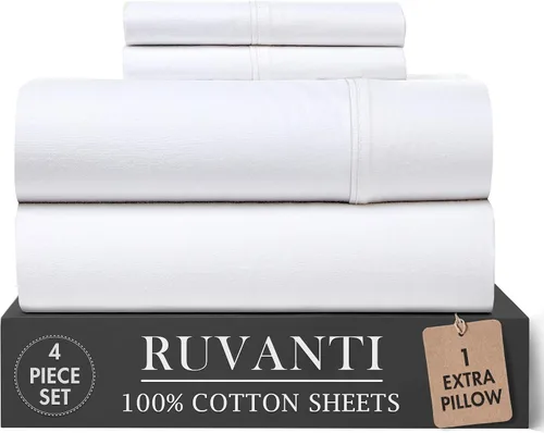 Miniatura 25 de RUVANTI 6 Piezas Sábanas de Algodón - 100% Algodón Natural Suave, Ligeras y Transpirables Sábanas de Percal Crujiente, Sábanas de Cama Tamaño Full