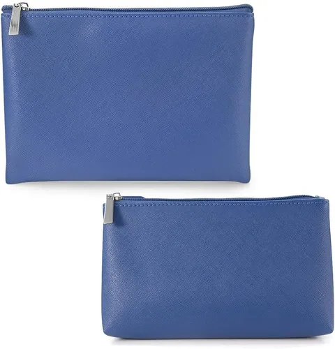 Miniatura 9 de Juego de 2 bolsas de maquillaje, pequeña bolsa de maquillaje con cremallera, bolsa de cosméticos portátil para viajes, bolsa de belleza de piel Negro