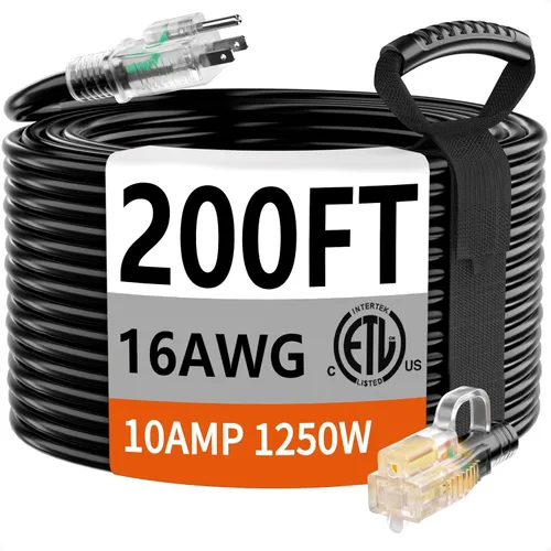 Miniatura 8 de HUANCHAIN Cable de extensión para interiores y exteriores, 50 pies, impermeable, calibre 16/3, flexible, resistente, cable de extensión para Amarillo
