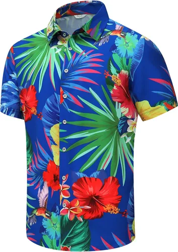 Miniatura 42 de SheLucki - Camisa hawaiana para hombre, unisex, de manga corta, con botones, para la playa y el verano, ropa casual estampada con sombra de palmas