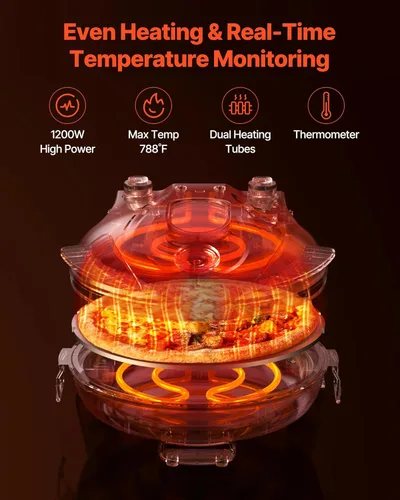 Miniatura 3 de VEVOR Horno para pizza, máquina eléctrica de pizza de 12 pulgadas, cocina de encimera de 1200 W con piedra de cordierita, perilla de control de Rojo