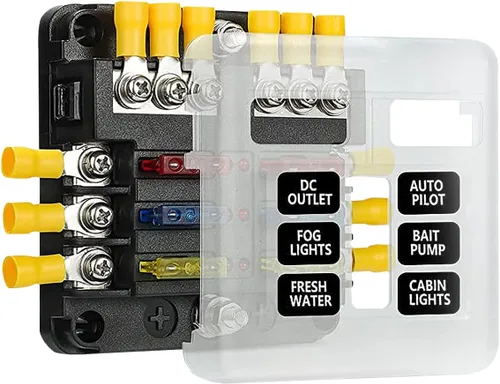 Miniatura 9 de Caja de bloque de fusibles de 12 vías y 12 voltios, panel de fusibles impermeable para barco con indicador de advertencia LED, 12 circuitos con hoja