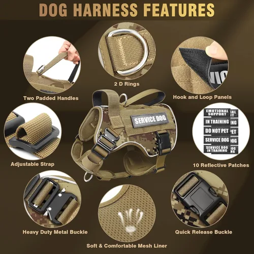 Miniatura 5 de WINSEE - Arnés táctico para perros grandes, chaleco MOLLE de servicio pesado con 10 parches para mascotas, chaleco militar de trabajo sin tirones