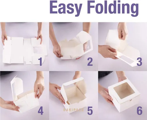 Miniatura 4 de 25 cajas blancas de panadería con ventana de 5 x 5 x 3.5 pulgadas, cajas de postre para ir con ventana, cajas de golosinas para panadería pequeña