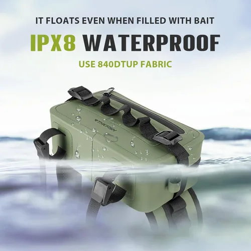 Miniatura 2 de THKFISH Riñonera de pesca impermeable con soporte para caña de pescar, cierre hermético con cremallera, bolsa ligera para pesca con mosca Verde