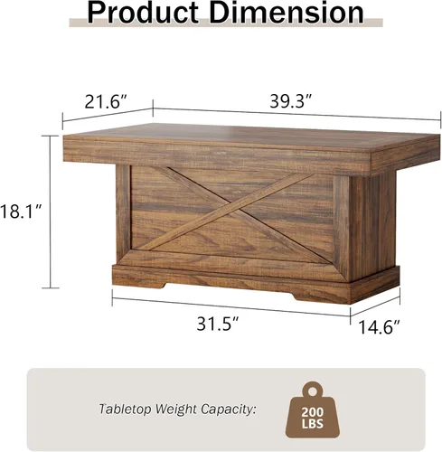 Miniatura 2 de Mesa de café Lareth 39 pulg. Mesa de centro rústica con pedestal de madera en X para sala de estar, ahorro de espacio, mesa de té de diseño