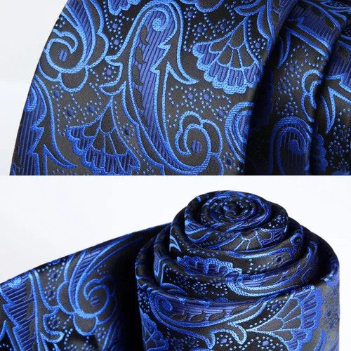 Miniatura 199 de HISDERN Corbatas para hombre, corbata de cachemira y bolsillo cuadrado tejido clásico floral para hombre, corbata de fiesta de boda