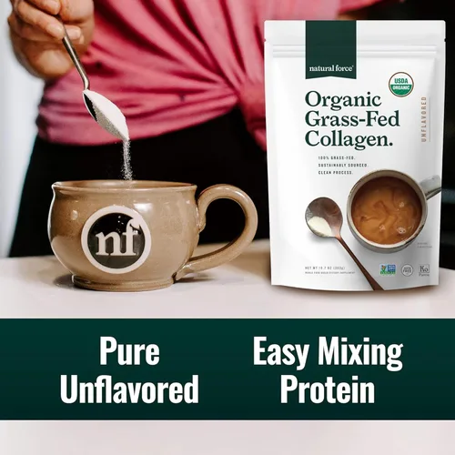 Miniatura 9 de Natural Force - Polvo de péptidos de colágeno orgánico limpio - Certificado orgánico USDA y sin OMG, Certificado Keto y Paleo - Polvo de proteína