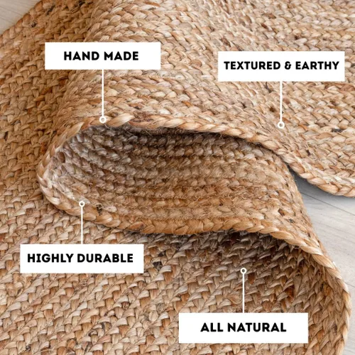 Miniatura 4 de HOMEMONDE Alfombra de yute natural tejida a mano de 2'x3' - Alfombra de piso rústica vintage trenzada reversible estilo granja para interiores