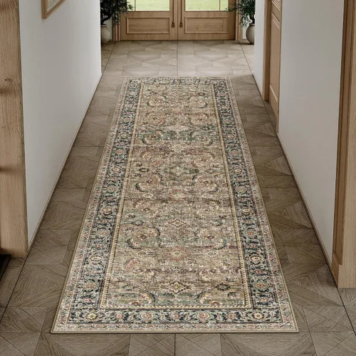 Miniatura 22 de Alfombra de área marrón lavable de 2 x 3 pies, alfombra vintage para entrada y cocina, antideslizante, suave, de pelo bajo desgastado, alfombra