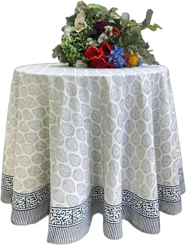 ATOSII Amalfi - Mantel redondo de verano 100% algodón, estampado en bloques, para comedor, bodas, exteriores, fiestas, I Grand Millenial Farmhouse